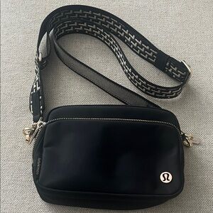 lululemon athletica Black Crossbody Bag with Patterned Strap